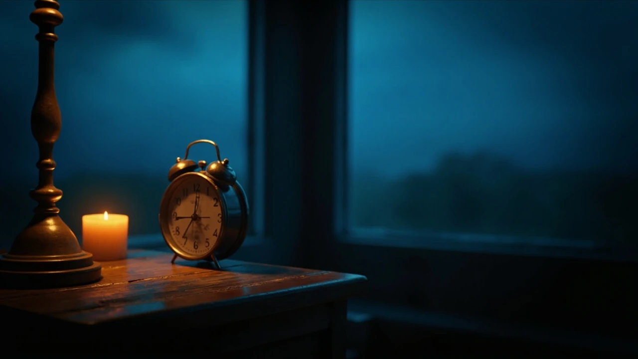Zegar wskazujący godzinę 03:03 w nocy, symboliczne światło świecy obok