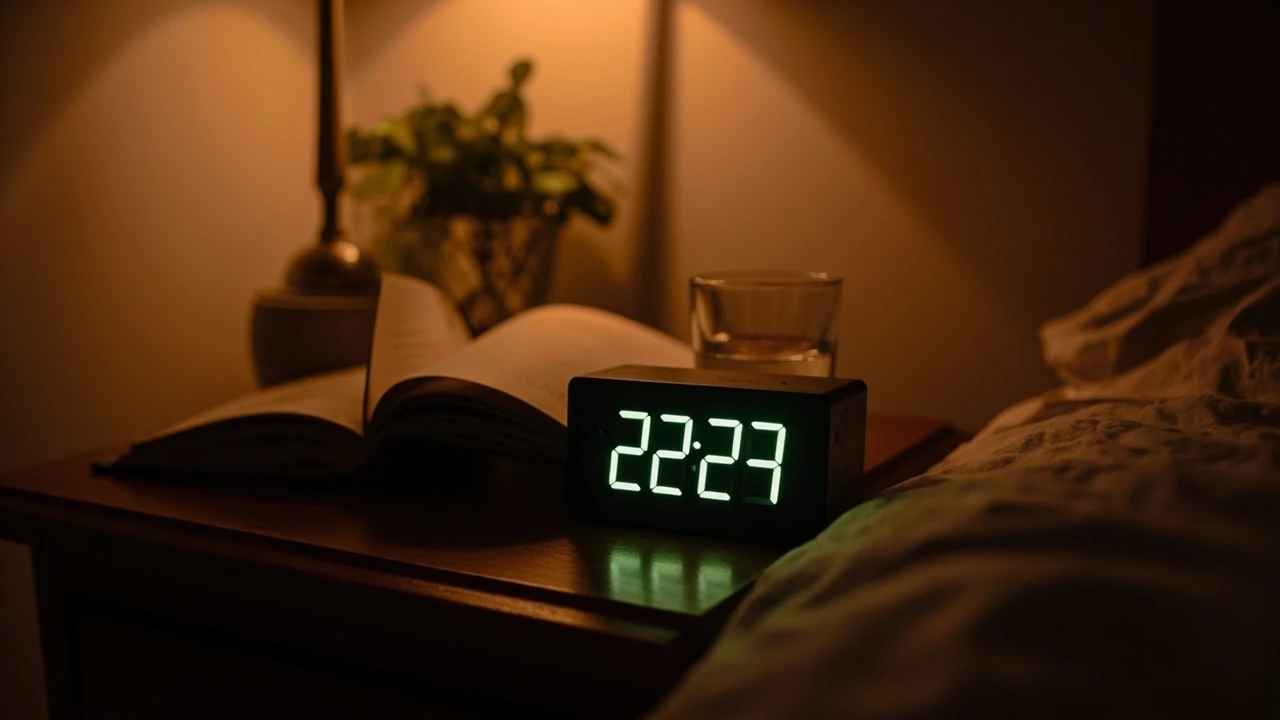 Zegar cyfrowy wskazujący godzinę 23:23 w ciemnym wnętrzu